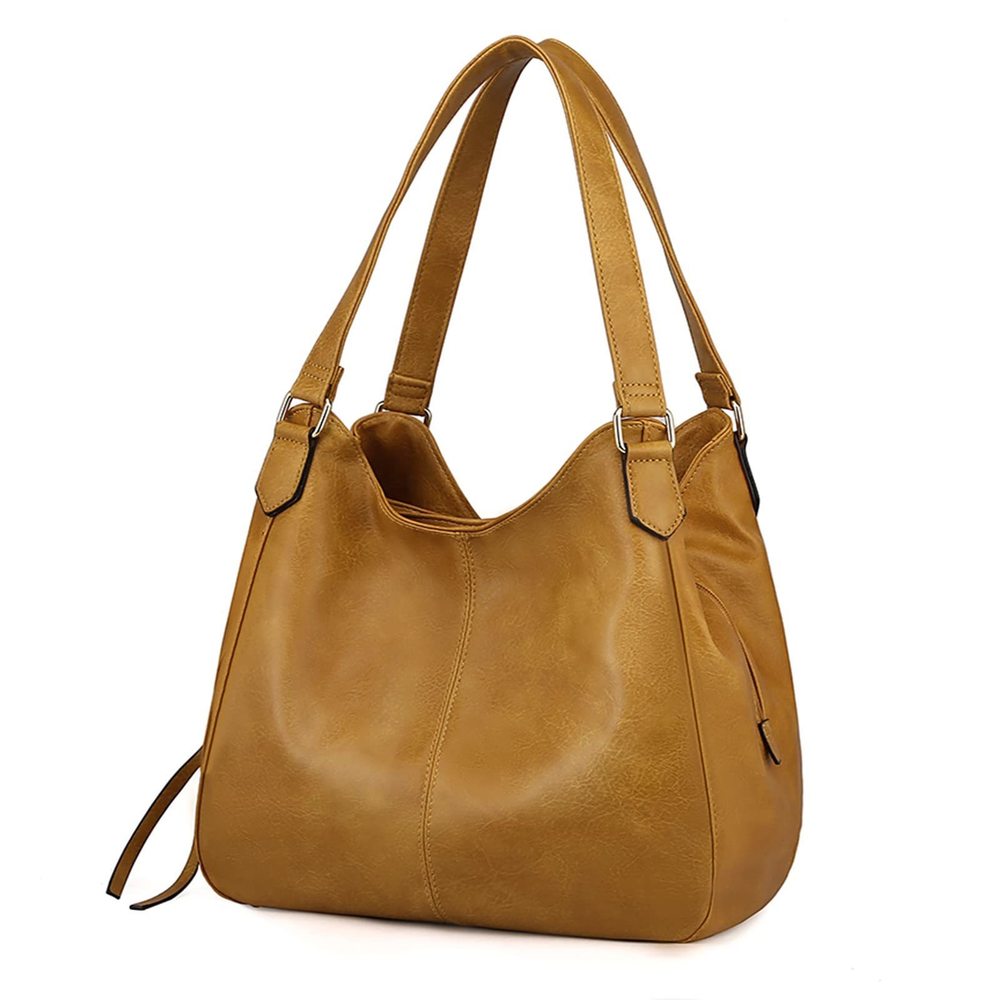 Multi-Pocket Shoulder Bag Fashion Vegan Leather Handbag Tote Purse :<